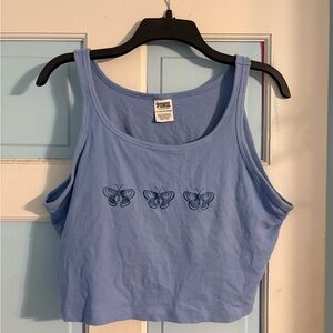 PINK Victoria's Secret Blue Tank Top with Butterfly Design